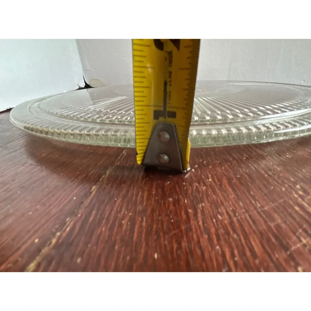 Vintage Clear Pressed Glass 3 Leg Short Cake Stand Sunburst Ribbed 12 Inch